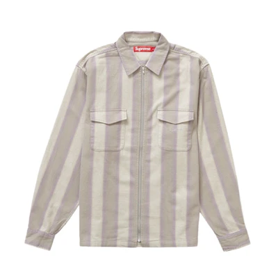 Supreme Stripe Flannel Zip Up Shirt Grey