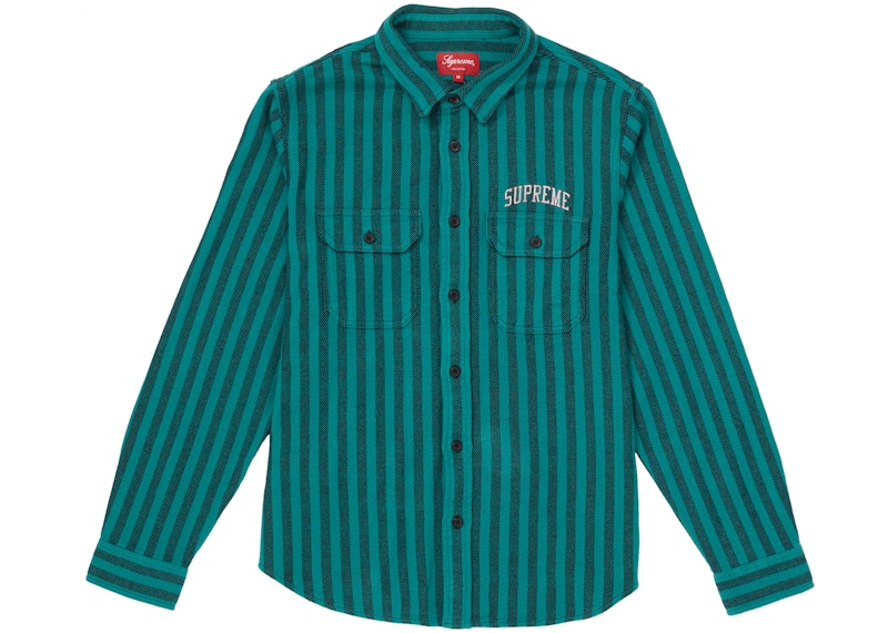 Buy 至高條紋厚磅法蘭絨襯衫 青色