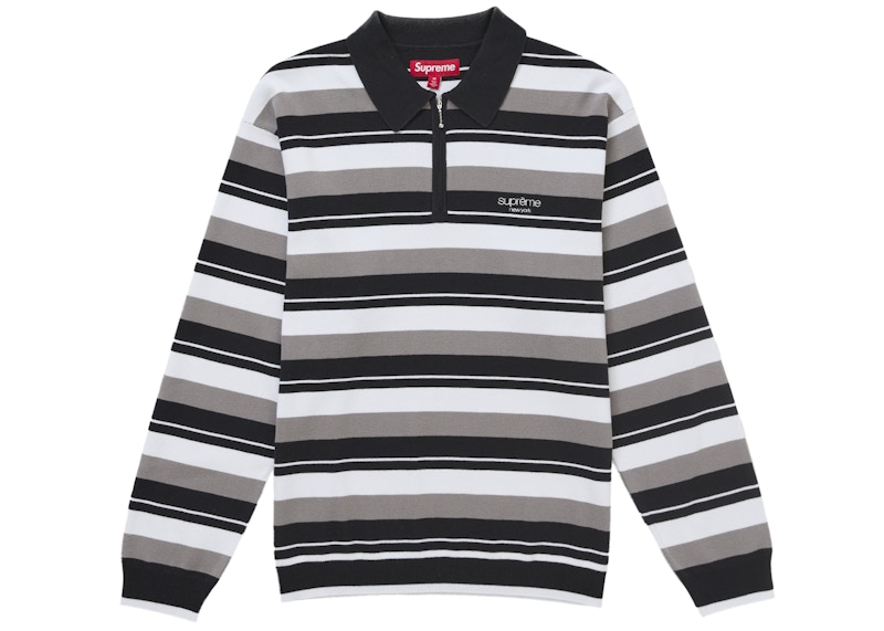 Supreme Stripe Zip L/S Polo Black