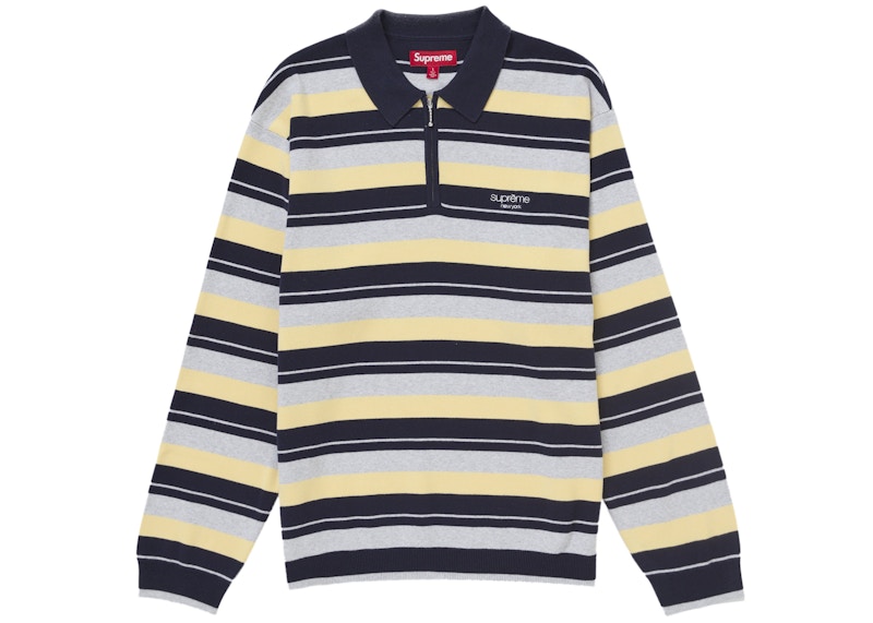Supreme Stripe Zip L/S Polo Navy