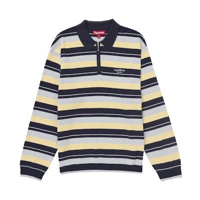 Supreme Stripe Zip L/S Polo Navy