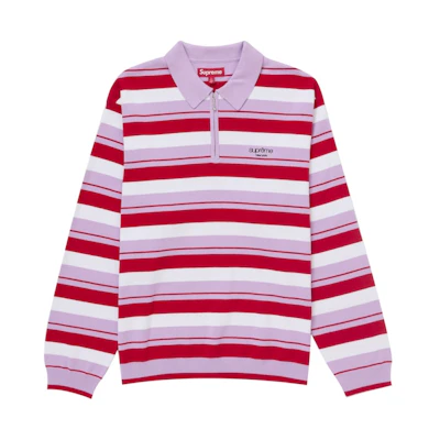 Supreme Stripe Zip L/S Polo Pink