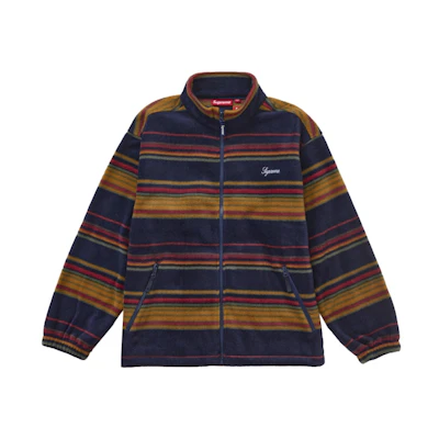Supreme Stripe Zip Up Fleece Jacket Navy