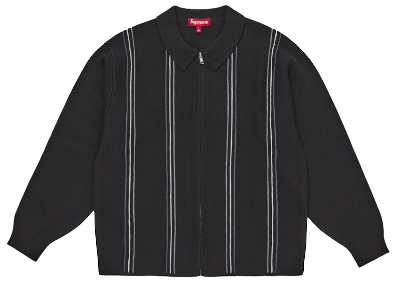 Supreme Stripe Zip Up Polo Sweater Black