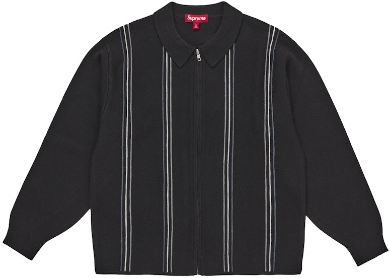 supreme-stripe-zip-up-polo-sweater-black