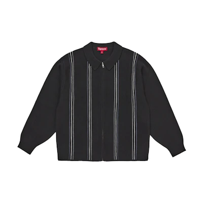Supreme Stripe Zip Up Polo Sweater Black