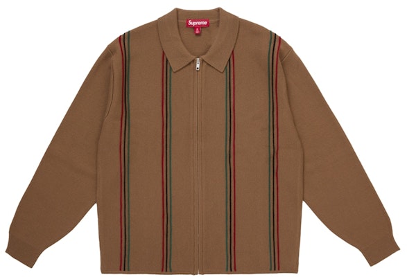 Supreme Stripe Zip Up Polo Sweater Tan Buy Supreme Stripe Zip Up Polo Sweater Tan