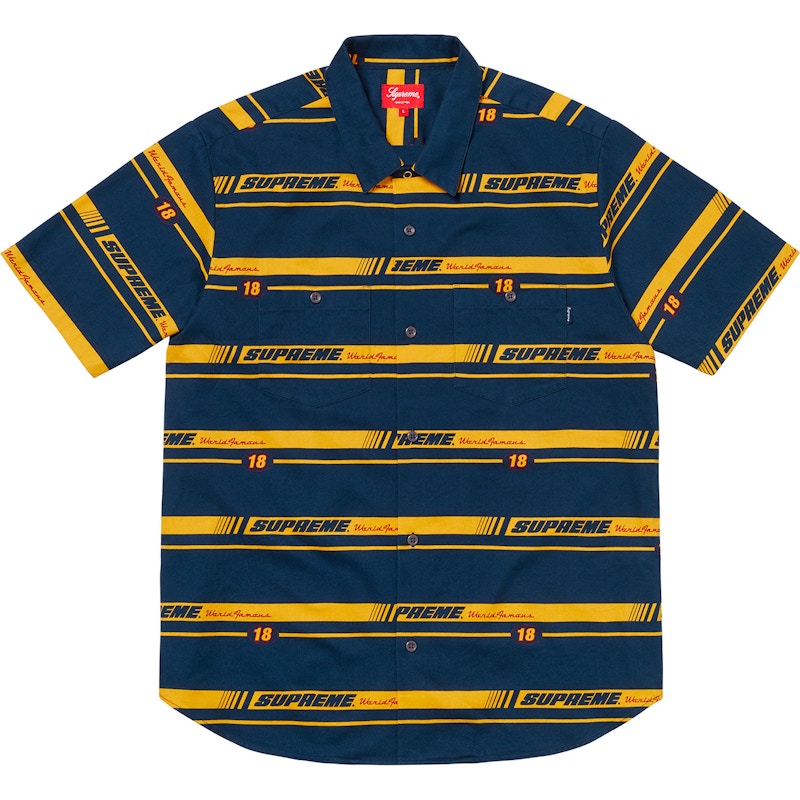 Buy Supreme Striped Racing Work Shirt Navy Novelship
