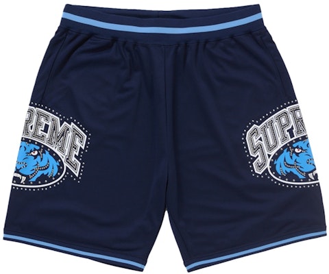 Supreme Celana Pendek Basket Navy dengan Detail Studded Buy Supreme Celana Pendek Basket Navy dengan Detail Studded