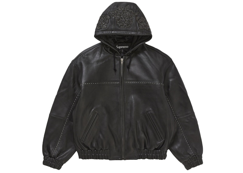 Supreme Studded Hooded Leather Jacket Black