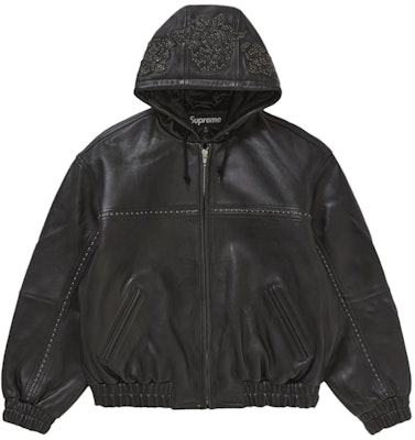 Chaqueta de Cuero con Capucha Tachonada Supreme Negra. Buy Chaqueta de Cuero con Capucha Tachonada Supreme Negra.