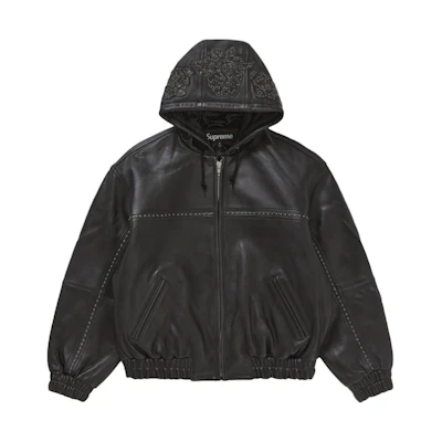 Supreme Studded Hooded Leather Jacket Black