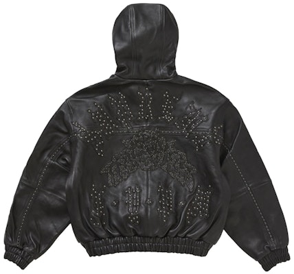 Chaqueta de Cuero con Capucha Tachonada Supreme Negra. Lookbook Chaqueta de Cuero con Capucha Tachonada Supreme Negra.