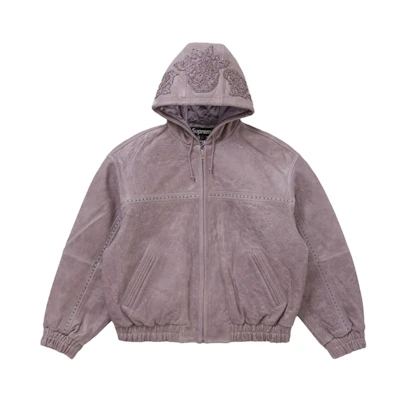 Supreme Studded Hooded Leather Jacket Lilac