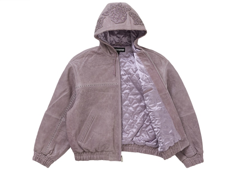 Order Supreme Jaket Kulit Berkerudung Studded Lilac