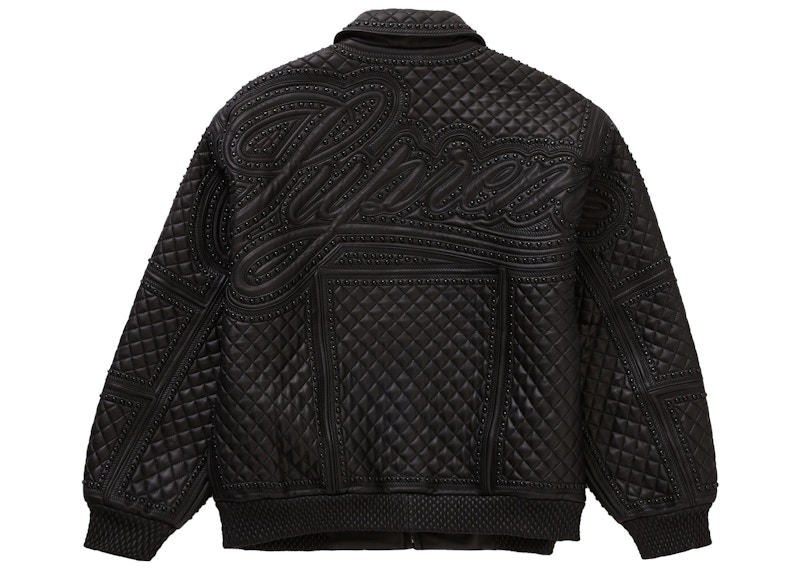 Lookbook Supreme 黑色铆钉绗缝皮革夹克