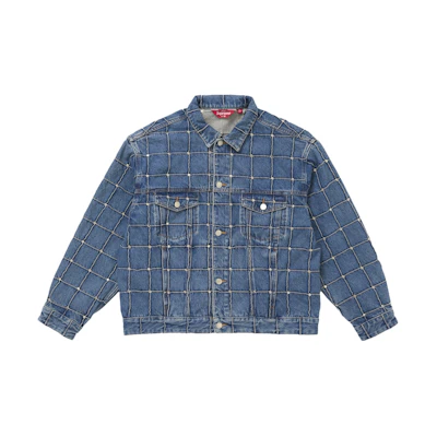 Supreme Studded Seam Denim Trucker Jacket Blue