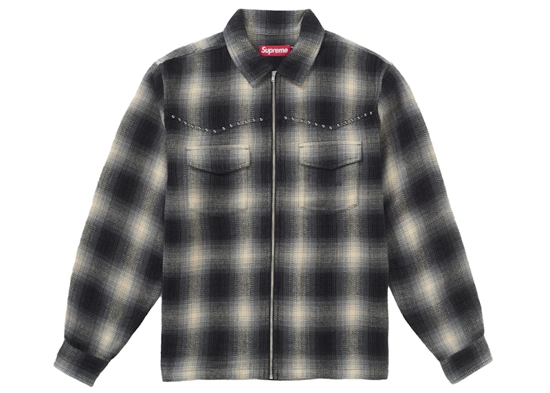 Supreme Studded Shadow Plaid Zip Up Shirt Black