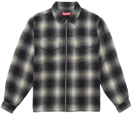 Supreme Studded Shadow Plaid Zip Up Shirt Black Buy Supreme Studded Shadow Plaid Zip Up Shirt Black