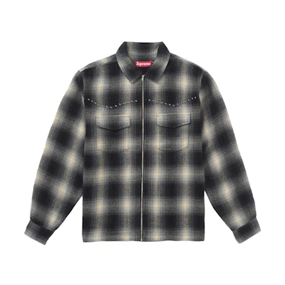 Supreme Studded Shadow Plaid Zip Up Shirt Black