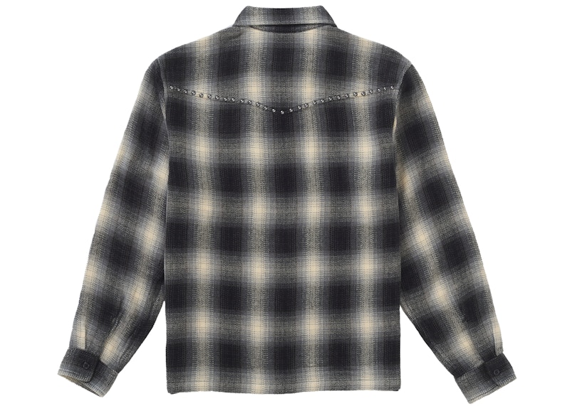 Order Supreme Studded Shadow Plaid Zip Up Shirt Hitam