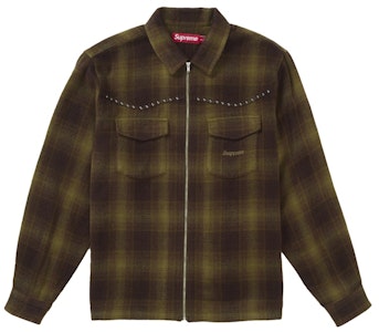 シュプリーム スタッド シャドウ プレイド ジップアップ シャツ グリーン Buy シュプリーム スタッド シャドウ プレイド ジップアップ シャツ グリーン