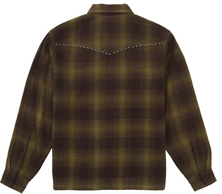 Supreme Studded Shadow Plaid Zip Up Shirt Green Order Supreme Studded Shadow Plaid Zip Up Shirt Green
