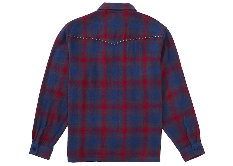 Supreme Studded Shadow Plaid Zip Up Shirt Red 圖 2