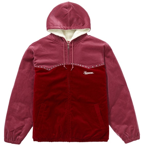 supreme-studded-velvet-hooded-work-jacket-red