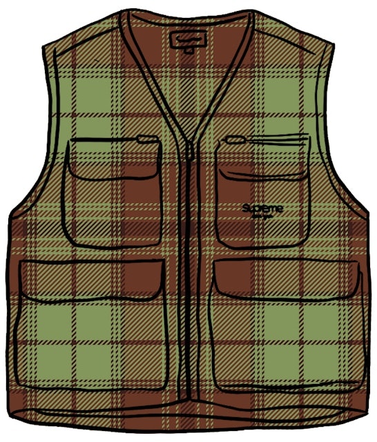 supreme-tartan-flannel-cargo-vest-green