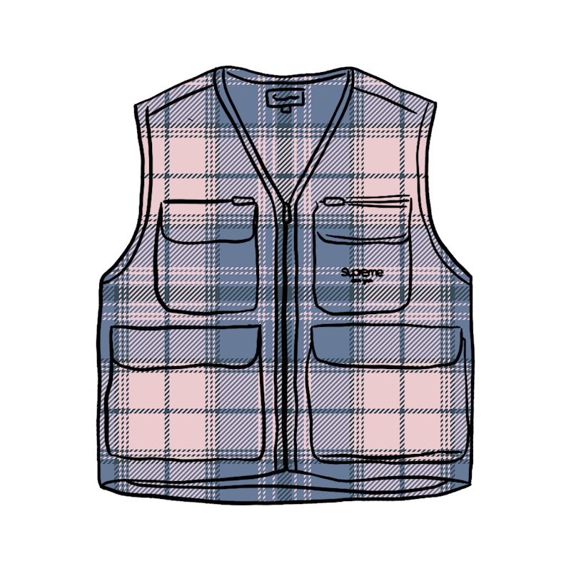 Supreme Tartan Flannel Cargo Vest Pale Pink