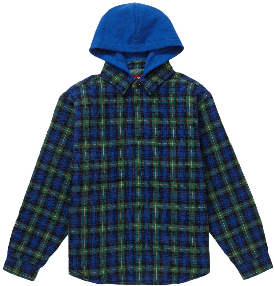Supreme Tartan Flannel Hooded Shirt Blue - Novelship