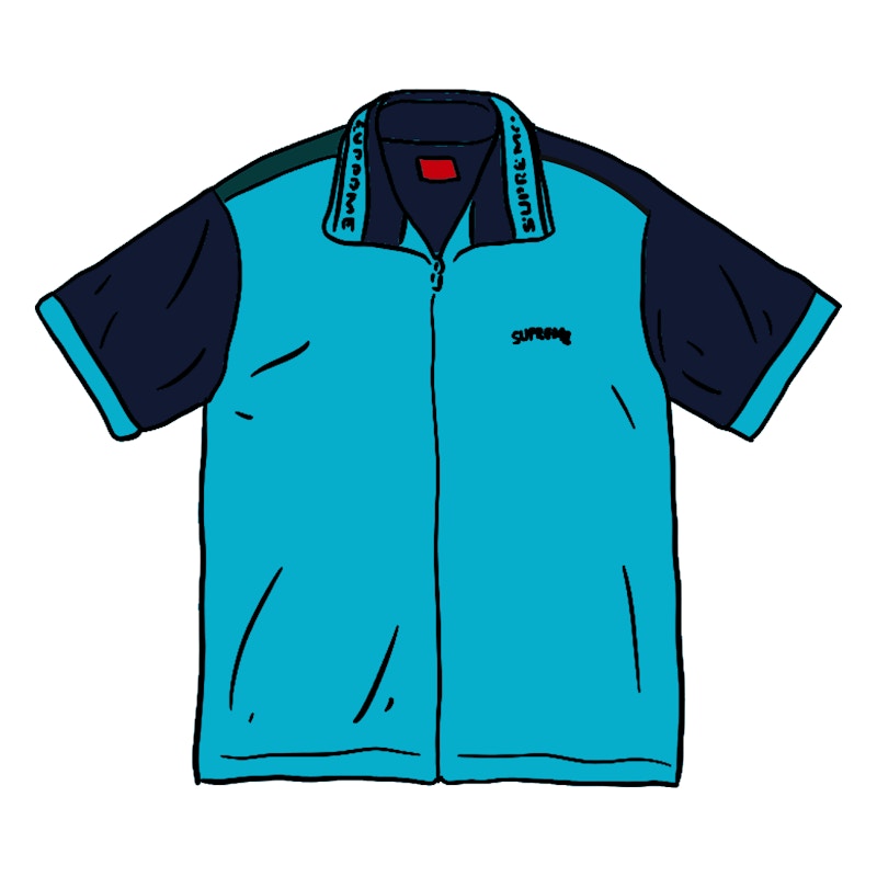 Buy Supreme Terry Lengan Pendek Zip Up Cyan