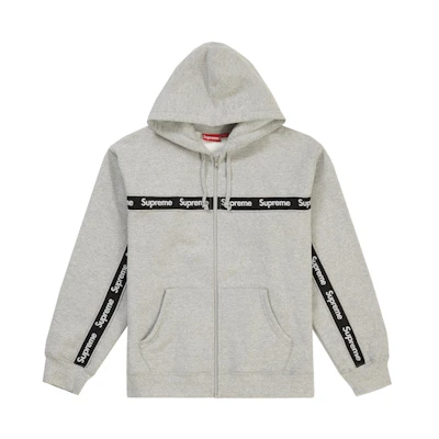 Supreme Text Stripe Hooded Sweatshirt Heather Grey