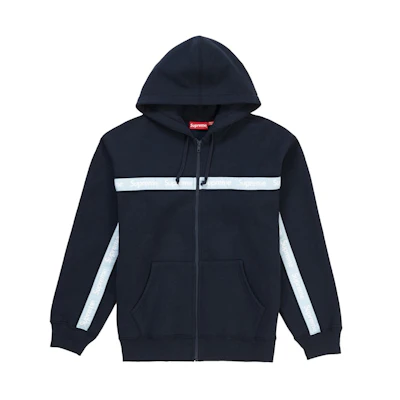 Supreme Text Stripe Hooded Sweatshirt Navy