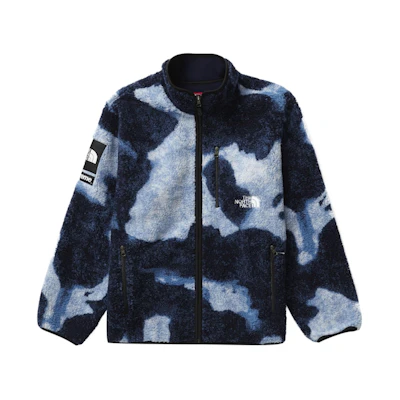 Supreme TNF Bleached Denim Print Fleece Jacket Indigo