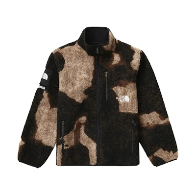 Supreme TNF Bleached Denim Print Fleece Jacket Black