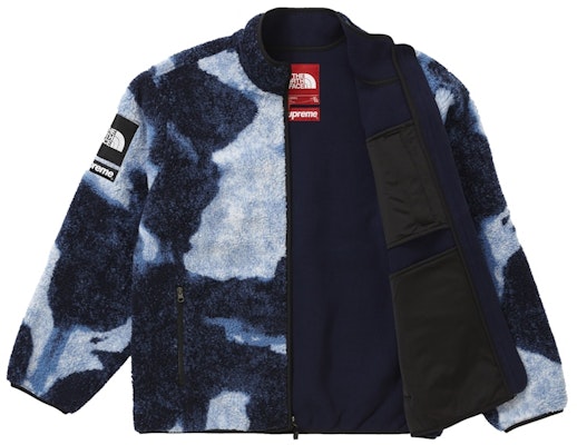 Supreme The North Face Bleached Denim Print Fleece Jacket Indigo Lookbook Supreme The North Face Bleached Denim Print Fleece Jacket Indigo