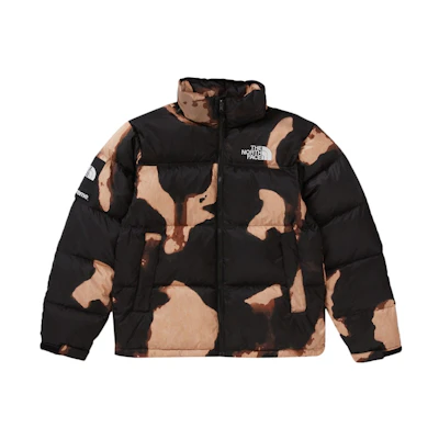 Supreme TNF Bleached Denim Print Nuptse Jacket Black