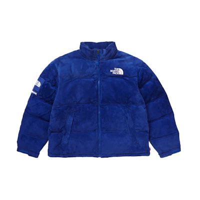 Supreme TNF Suede Nuptse Jacket Blue
