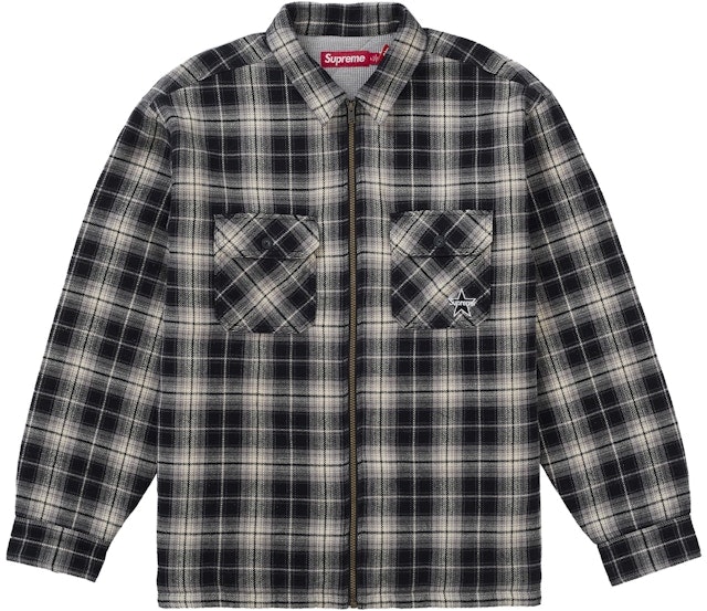 supreme-thermal-lined-zip-up-flannel-shirt-black