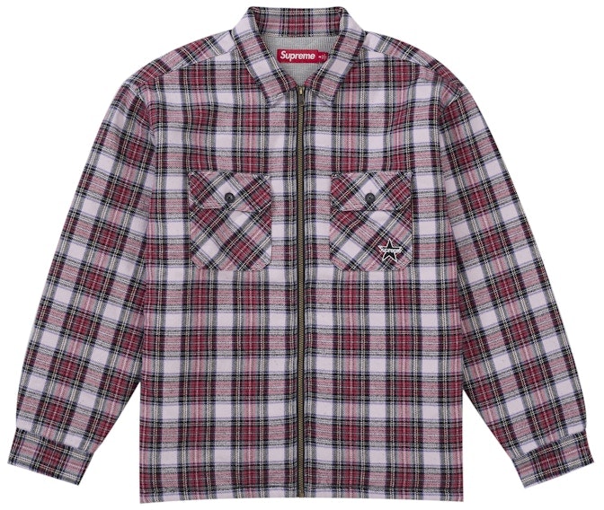 supreme-thermal-lined-zip-up-flannel-shirt-red