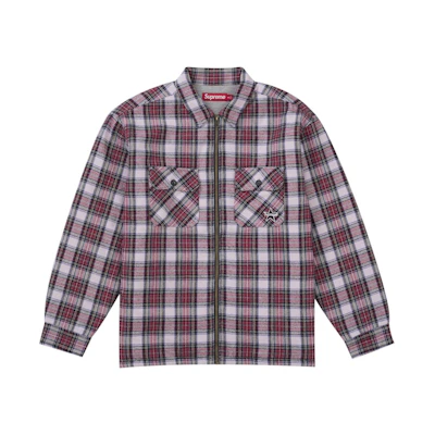 Supreme Thermal Lined Zip Up Flannel Shirt Red