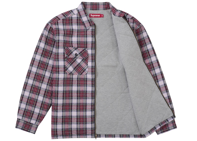 Order Supreme Kemeja Flanel Berlapis Thermal dengan Resleting Merah.