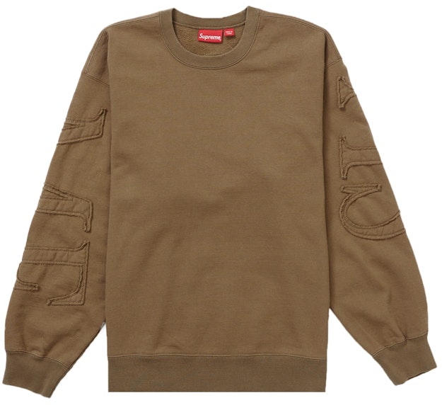 supreme-tonal-applique-crewneck-olive-brown