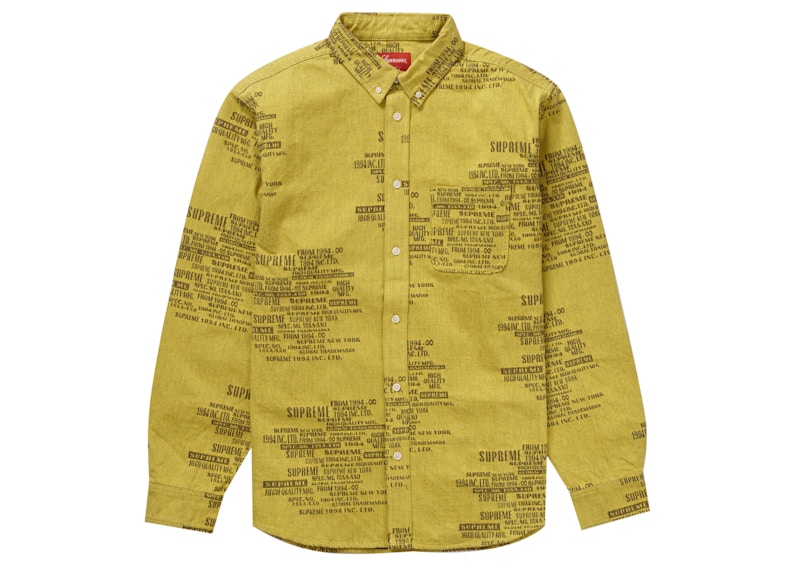 Supreme Trademark Jacquard Denim Shirt Washed Yellow