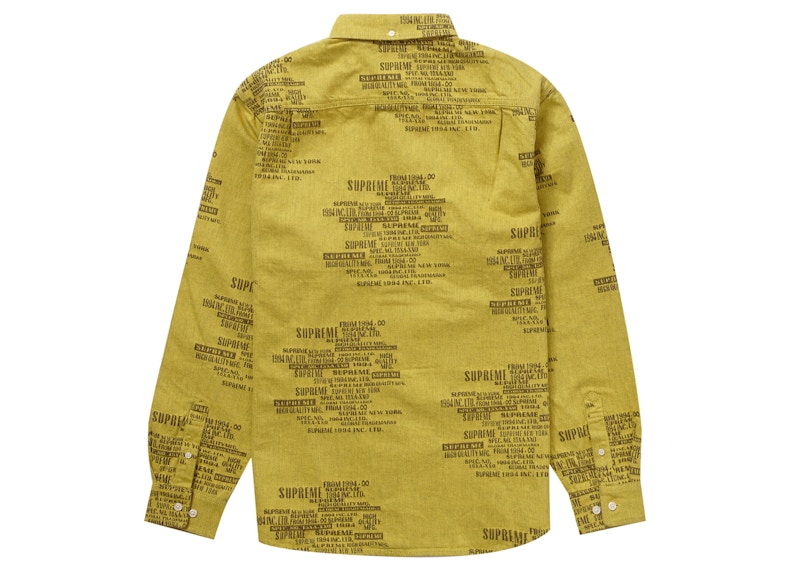 Order Supreme Trademark Jacquard Denim Shirt Washed Yellow