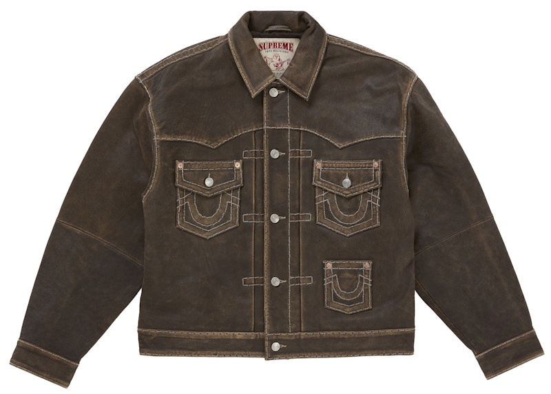 Supreme True Religion Leather Trucker Jacket Brown