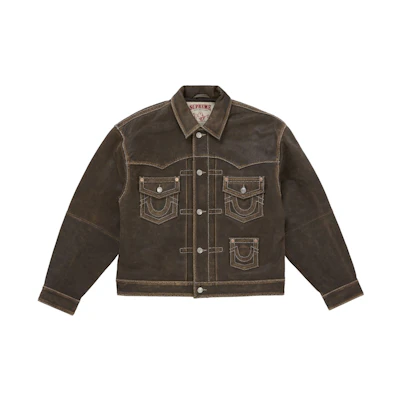 Supreme True Religion Leather Trucker Jacket Brown