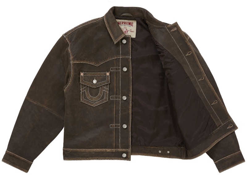 Supreme True Religion Leather Trucker Jacket Brown 圖 2